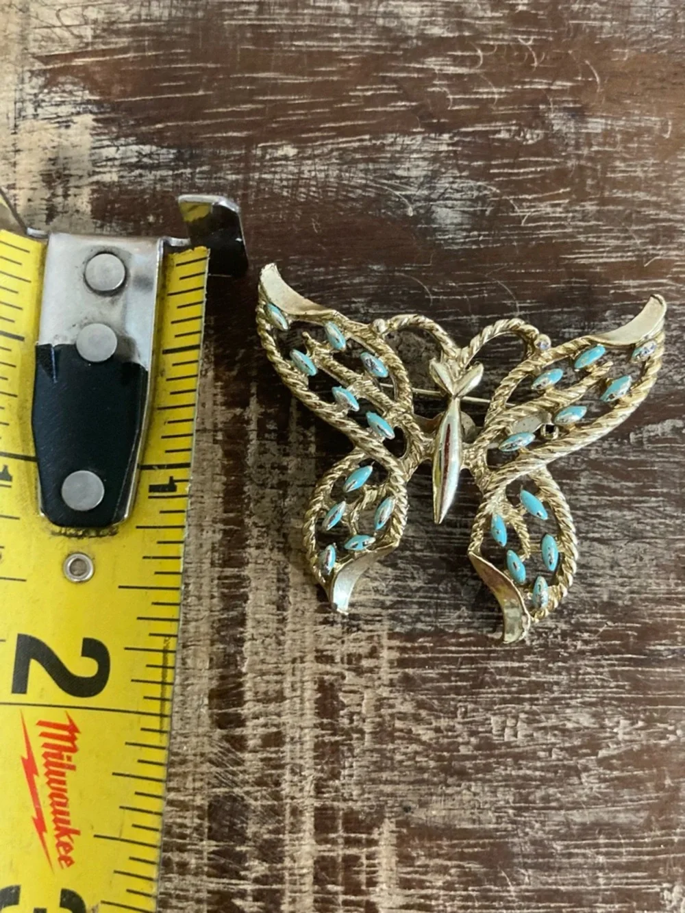 Vintage Gerry’s Gold Tone and Light Turquoise Colored Butterfly Brooch / Pendant